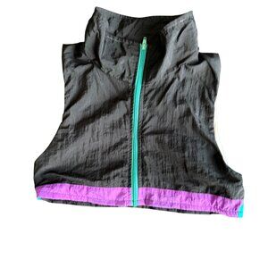 Windbreaker Cropped Vest By Furst Of A Kind With Zipper Closure Gray With Purple